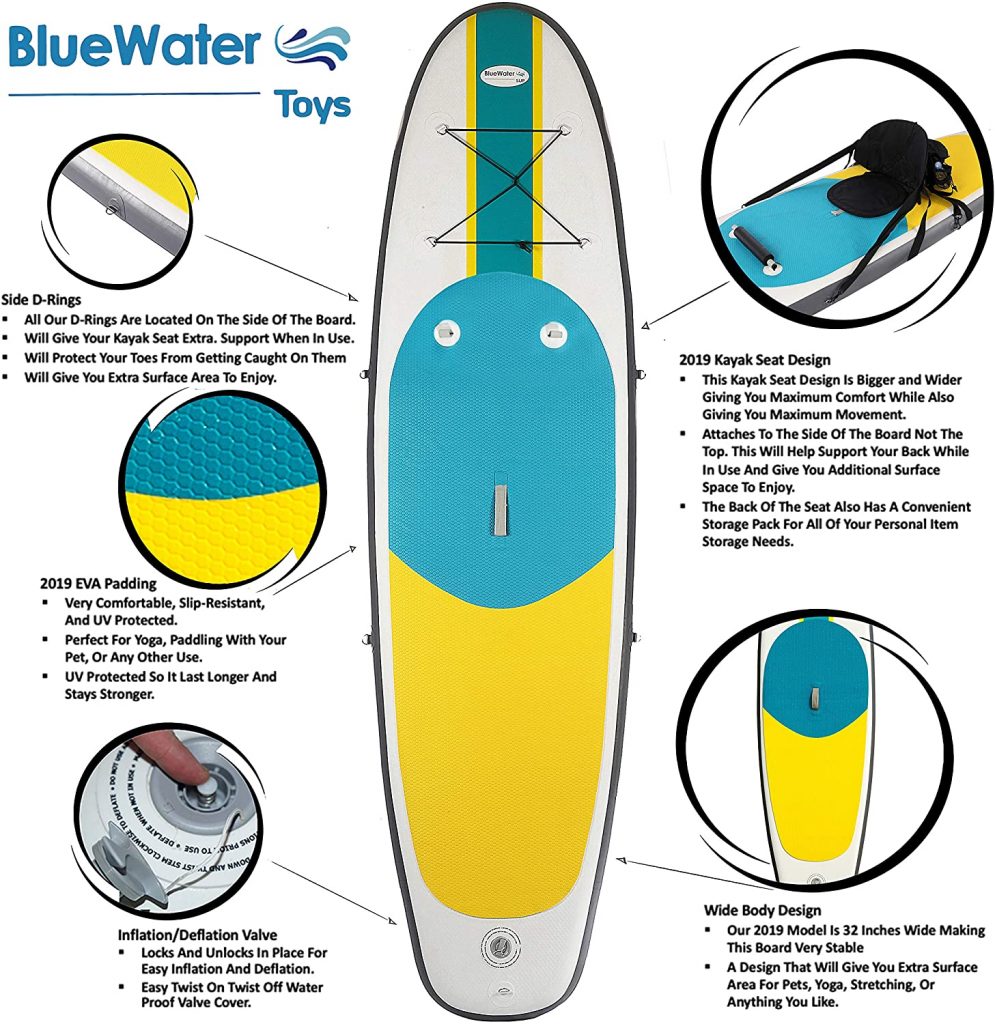 Blue Water Toys Inflatable Stand Up Paddle Board Kayak And SUP Chart