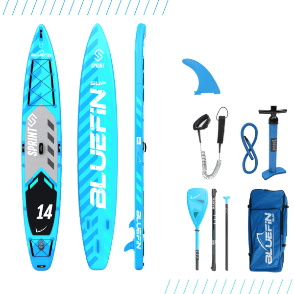 BLUEFIN SPRINT INFLATABLE STAND UP PADDLE BOARD Package