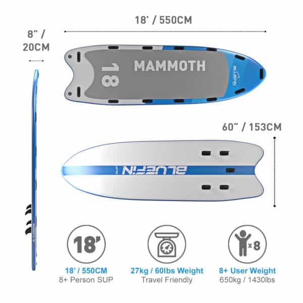 Bluefin SUP 18′ Mammoth Stand Up Paddle Board Kit – 10 Person Group : Family SUP